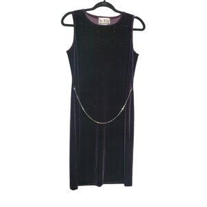 Vintage Y2K 90's Velvet Shift Dress Purple Party Cocktail‎ Stretchy Mini Dress 8